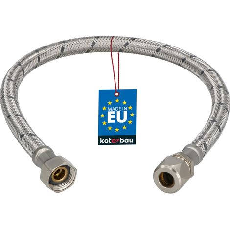 KOTARBAU® Flexible Robinet 3/8" x 3/8" - Tuyau Robinet Cuisine 50 cm - Écrou Tournant x Raccord à Sertir - Rallonge Robinet Cuisine Flexible - Tuyau Flexible Plomberie - Acier Inoxydable - Argent (1/4)