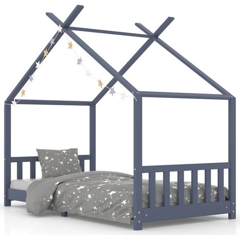 Lit enfant pour 1 personnes, Structure de lit, Assemblage Facile, Gris Bois de pin massif 90 x 200 cm OIB2354E (1/5)