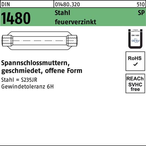 Spannschlossmutter DIN 1480 offen SP M16/170 Stahl ÜZ feuerverz. 1 Stück (1/2)