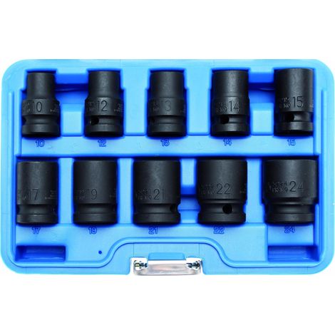 Bgs Technic – Coffret de 10 douilles à choc carré 1/2 – Dimensions 10-12-13-14-15-17-19-21-22-24 mm – Pour visseuse professionnelle