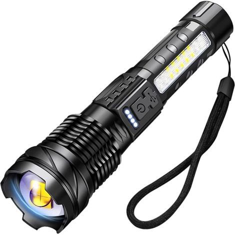 A76 Ultra-starke LED-Taschenlampe, 20000 Lumen, USB-aufladbar, 7 Leuchtmodi, taktische Taschenlampe mit Clip für Camping, Wandern und Notfälle