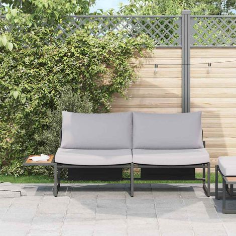 Garten-Sofa mit Kissen Hellgrau 200,5 x 70 x 85,5 cm Stahl