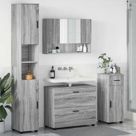 Badezimmermöbel-Set 4 pcs Graues Sonoma Sperrholz und Metall vidaXL (1/5)