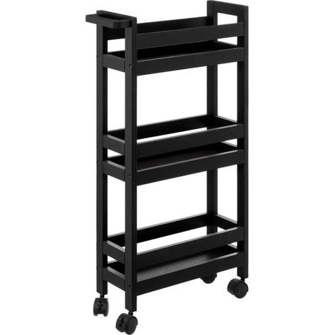 Five Simply Smart – Desserte de cuisine 3 niveaux 75cm – Noir Khôl – MDF – Roulettes pour mobilité – Poids maximal 2kg par étagère (1/3)