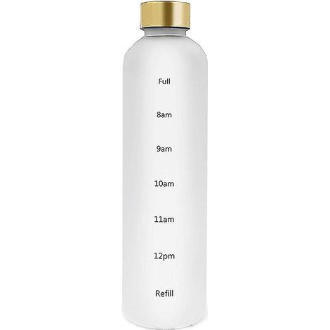 Bouteille d'eau de 1 litre avec indicateur de temps (32 oz), réutilisable, idéale pour le sport, les voyages et les activités de plein air. Étanche, sans BPA, en plastique dépoli. (1/4)