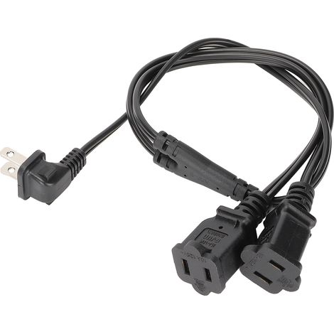 Rallonge d'alimentation en Y, répartiteur NEMA 1-15P mâle vers double NEMA 1-15R femelle, 60 cm (2 pieds), 18AGW, 10 A, prise américaine, 125 V (1/5)