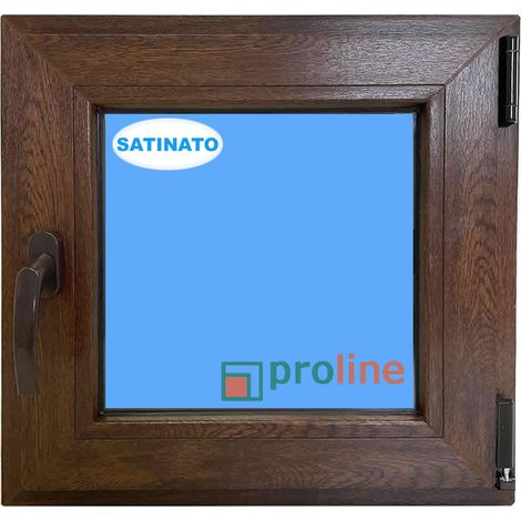 Finestra in PVC L500 mm x H500 mm Noce, Oscillo-battente apertura a destra vetro satinato (1/5)