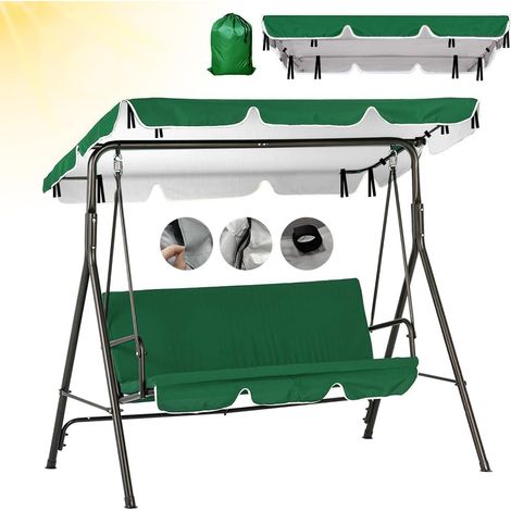 Dachabdeckung für Schaukelstühle – Ersatzdach – 210 x 145 cm – 420D Oxford-Gewebe – 3-Sitzer – Universell passend – Grün – Wasserdicht – Schaukelstuhl-Markise (1/5)