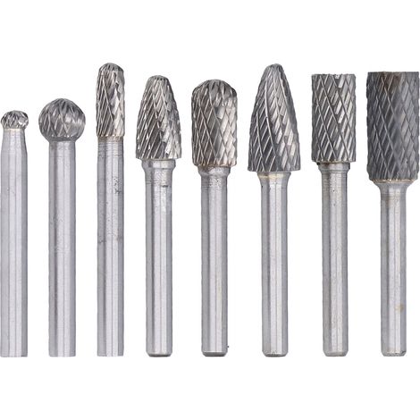 Set mit 8 YG8 Doppelzahn-Hartmetall-Rotationsfräsern, Bits zum Bohren, Gravieren, Schärfen, für Werkzeugbau und Konstruktion, Diamant-Rotationsfeile, Schleifzubehör, für den professionellen Einsatz. (1/5)