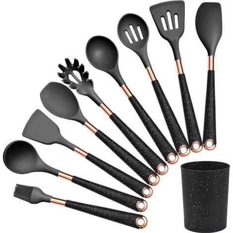 Ensemble de Couverts de Cuisine Batterie de Cuisine en Silicone 9 Pièces Spatule Cuillère Ustensiles de Cuisine (9 Pièces) (1/5)
