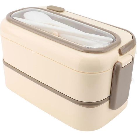 2-lagige Lunchbox, 1400 ml, Edelstahl-Innenschale, PP-Außenschale, mikrowellengeeigneter Lunchbehälter mit Besteck