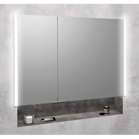 Sapho Integra - Specchio contenitore da incasso con illuminazione a LED, 855x700 mm, specchio/alluminio titanio IN085