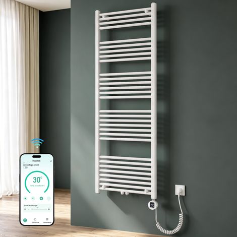 Mai & Mai Sèche-serviettes Électrique 160x60cm Blanc avec Résistance Chauffante 600 W Contrôle à Distance Chauffage Central Radiateur pour Salle de Bain (1/5)
