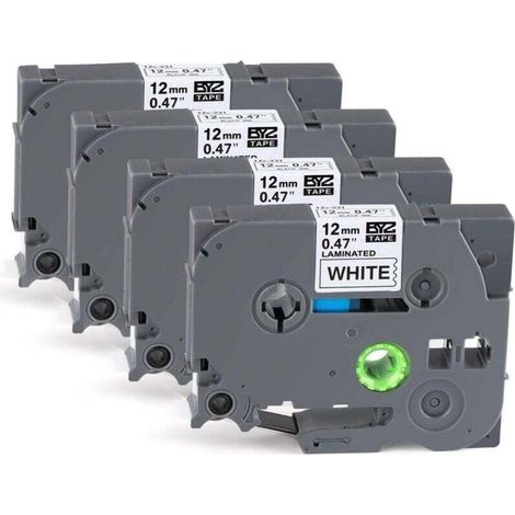 4 x Ruban Etiqueteuse Cassette Ruban pour étiqueteuse Noir sur Blanc 12mm x 8m,Compatible Brother P-Touch étiqueteuses PT-E100 PT-E200 D200 D210 H100 P300BT 1010 1090 110CH 1230PC (1/4)