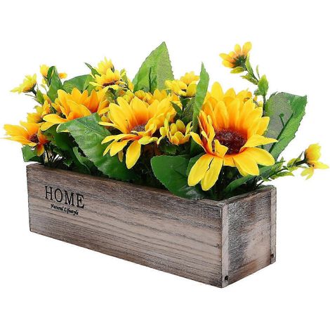 Décoration de salon avec tournesol plante en pot rustique et fleurs artificielles (1/5)