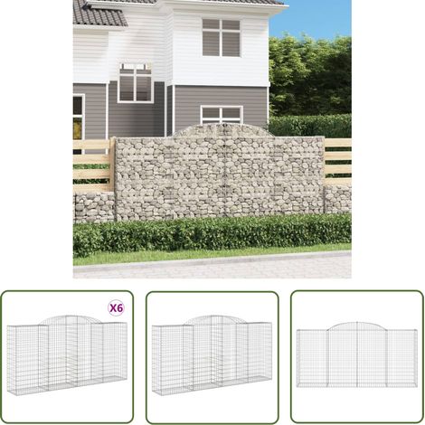The Living Store Paniers à gabions arqués 6 pcs 300x50x140/160 cm fer galvanisé - Panier À Gabion - Gabion - Murs De Gabion - Clôture Végétale - Décoration Jardin (1/5)