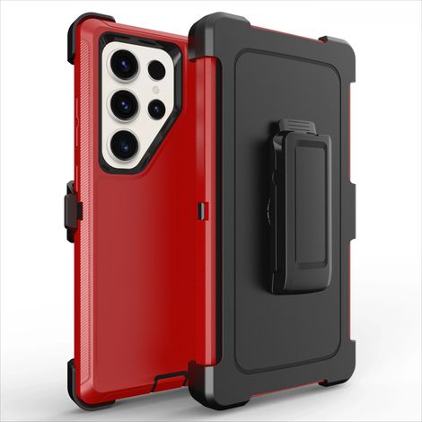 (Rouge/Noir, Galaxy S24+) Étui de protection robuste et antichoc avec clip ceinture (1/3)