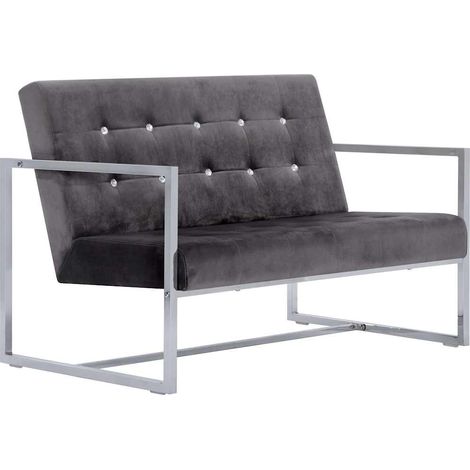 Divano a 2 Posti  Sofa con Braccioli Grigio Scuro Cromo e Velluto (1/5)