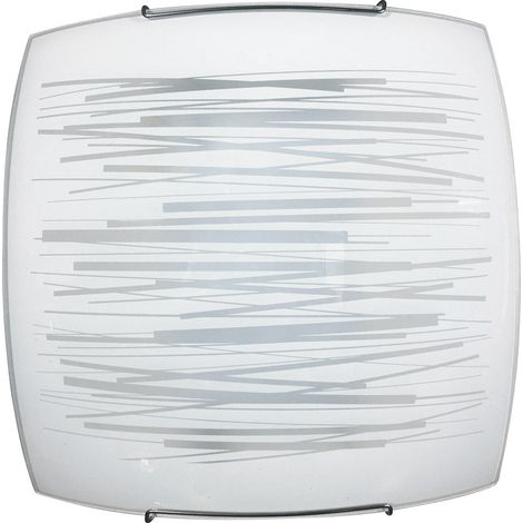 Plafoniera 1xE27 Ganci Cromo Vetro Lastra Bianco Decorato Righe Orizzontali E-Energy Manuela (1/2)