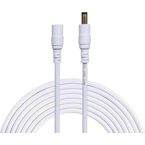2 Mètres Rallonge Cordon d'alimentation DC 2,1mm x 5,5 mm Mâle à Femelle Connecteur pour Adaptateur Secteur, LED, CCTV Camera Power, Voiture, Moniteurs, et Plus - Blanc (1/5)