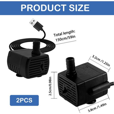 Mini Pompe à Eau Submersible USB 5V pour Aquarium et Fontaine Déco - Pompe de Bassin Ultra Silencieuse Débit Réglable pour Distributeur d'Eau Chat Chien et Hydroponie