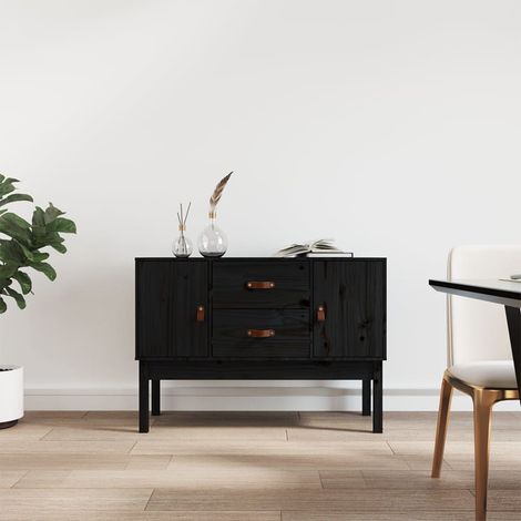 Buffet Meuble de rangement Commode Noir 110x40x78 cm Bois massif de pin 26657 (1/5)
