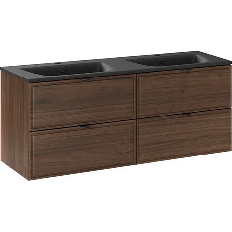 Lavabo doble 120 cm Elias Madera oscura - Lavabo negro (1/4)