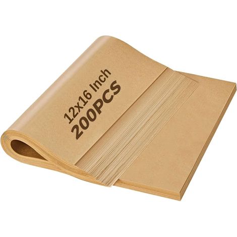 200 feuilles de papier sulfurisé, 12 x 16 pouces, antiadhésif, non blanchi, prédécoupé, adapté à la cuisson au four, au gril et à la friture. (1/5)