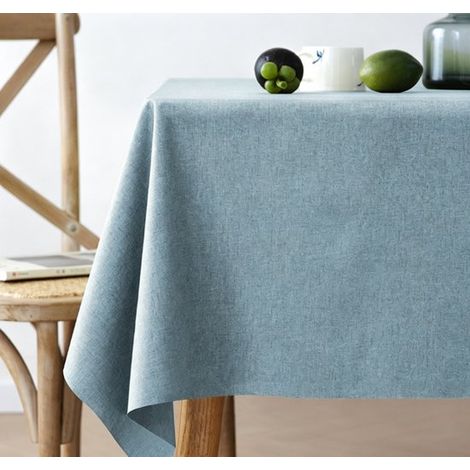 Nappe lavable, bleu clair, 60x120cm, polyester à la texture lin, imperméable et résistante à l'humidité, avec bords plissés, durable, résistante aux r (1/5)