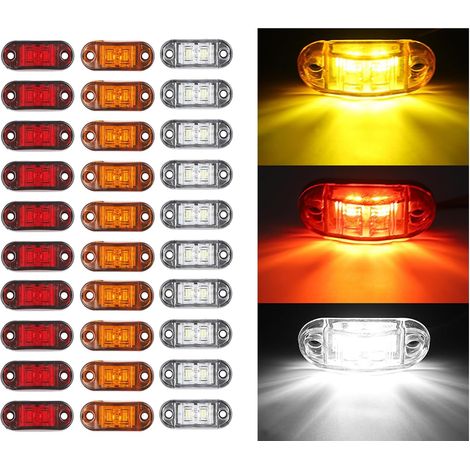 30 X Feu De Gabarit Remorque,Feux De Gabarit Led 24v Camion,12 / 24v Feux De Marquage Latéral Remorque Lampe 3000k,Convient Aux Camions,Camping-Cars,Caravanes,Etc.,(Rouge+Jaune+Blanc) (1/5)