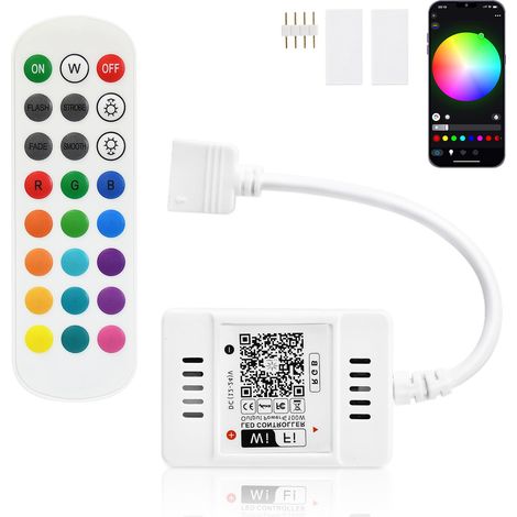 Contrôleur de bande LED RVB Wi-Fi - Contrôle par application - Fonctionne avec Android/iOS 12V-24V Ruban Led RGB,16 millions de couleurs, changement de couleur statique, télécommande 24 touches (1/5)