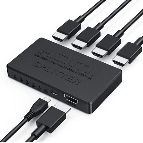 Répartiteur HDMI 4 Ports - 1 Entrée 4 Sorties, Support 3D, 4K, 1080p HD, Compatible PC, Décodeur et Blu-ray, Diffusion Multi-Écrans Simultanée, Installation Facile (1/5)