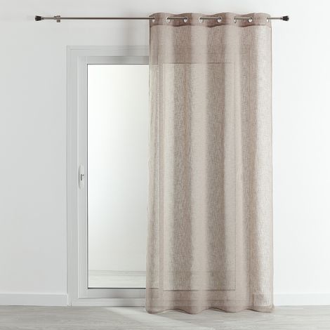 Homemaison – Voilage 100% polyester beige 140x240 cm – Effet lin fluide – Œillets ronds argent – Laisse entrer la lumière tout en préservant l'intimité