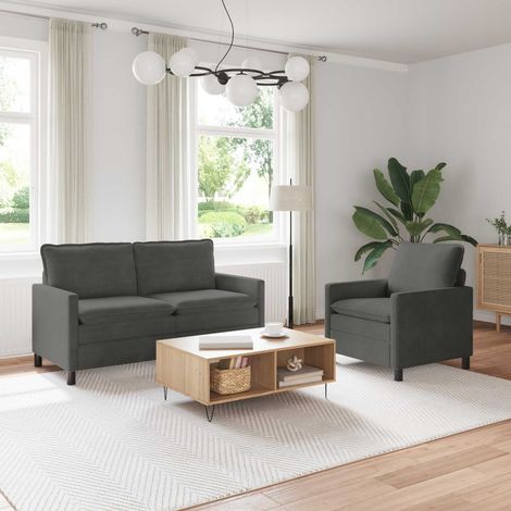 Juego de Sofá 2 pcs Gris oscuro Tela