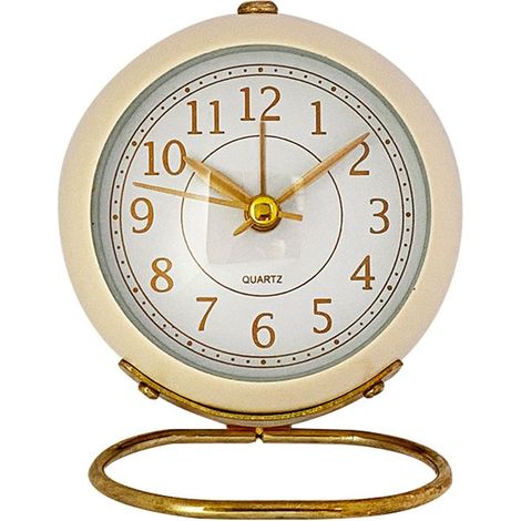 Réveil analogique, petite horloge de table silencieuse, réveil rétro classique sans tic-tac (beige). (1/5)