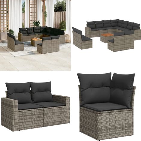12-tlg. Garten-Sofagarnitur mit Kissen Grau Poly Rattan - Gartenmöbel Set - Lounge Möbel - Outdoor Möbel - Rattan Gartenmöbel - Wetterfeste Gartenmöbel - Home & Living (1/5)