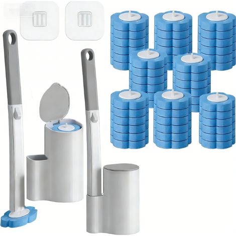 Brosse De Toilette Jetable - Poignée Extensible 40 Cm Avec Support Et 48 Recharges Nettoyantes Pour Salle De Bain - Lot De 2 (1/5)