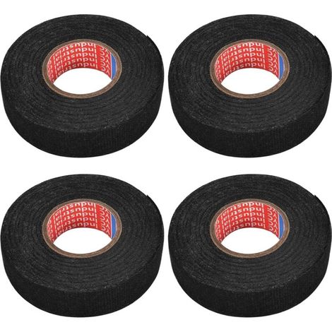 Rubans de Câblage de 19 mm x 15 m en Tissu - Ruban Adhésif Isolant électrique - Rubans Adhésifs Noir pour Voiture(4pcs)