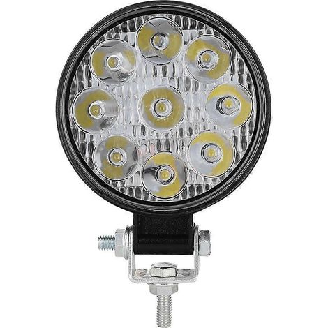 Mini lampe de travail ronde 27 W à 9 LED, lampe auxiliaire pour voiture, moto, camion, chariot élévateur, bateau, noire (1/5)