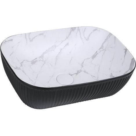 Vasque à poser rectangulaire -47 x 33,5 cm -Noir et blanc marbré -VELORA (1/4)