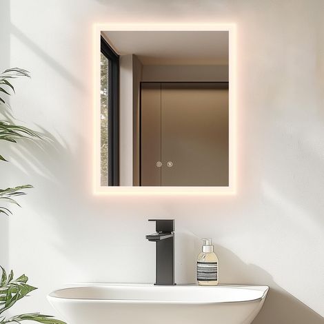 Miroir Salle de Bain avec Éclairage 40x50 cm : Miroirs LED Rétroéclairé Anti-Buée, Luminosité Dimmable et 3 Couleurs Réglables, Fonction Mémoire, Verre HD, Étanche IP66, Température 3000K-6000K