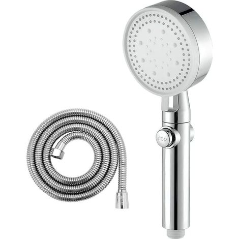 Pommeau de douche flexible haute pression avec interrupteur d'arrêt 4 modes de jet Douchette de salle de bain + flexible chromé 1,5 m (1/5)
