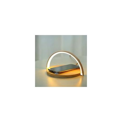 Lampada da comodino a LED dimmerabile Crezuo con ricarica wireless Qi, alimentazione USB e controllo touch, ideale per camera da letto, ufficio o postazione di lavoro.