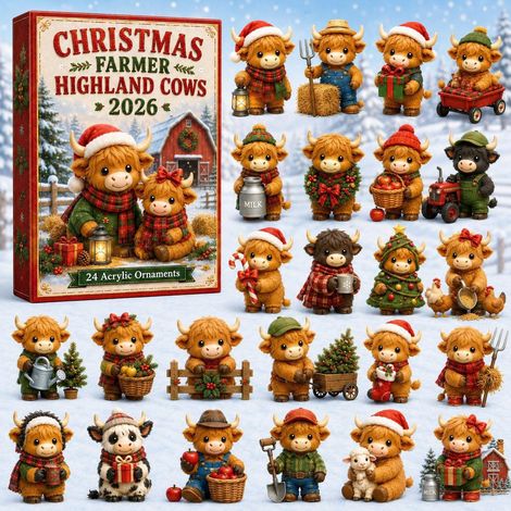 Vache des Highlands à la ferme calendrier avent 2026 2D