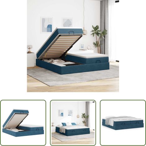 vidaXL Rangement sous lit - Cadre de lit ottoman avec matelas bleu foncé 160x200 cm velours (1/5)