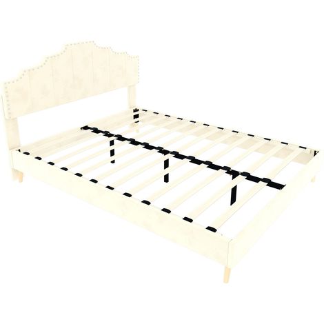 Cama canapé baja beige 160x200 cm de tela y metal HOMVRA (1/5)