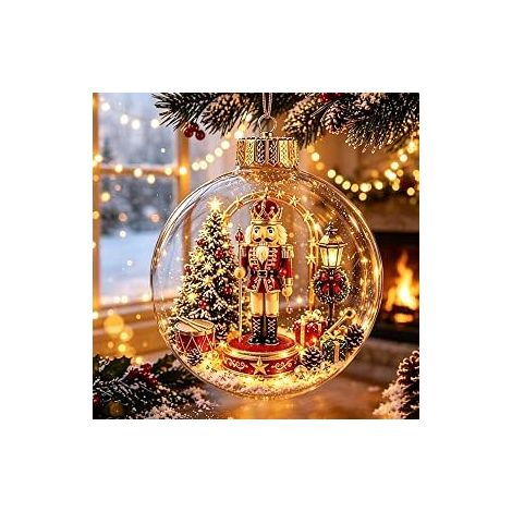 Adorno navideño luminoso, decoración navideña colgante, regalo, bola de Navidad, figurita de nogal (1/5)