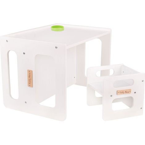Ensemble table et chaise TC-001 en MDF blanc 61x44x44/30x30x30 cm