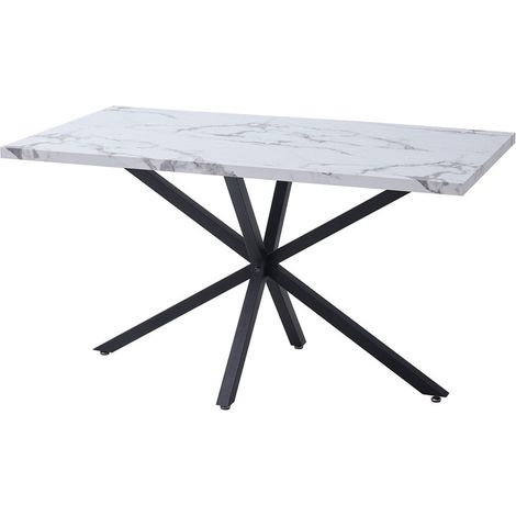 Wokaka Tavolo da pranzo rettangolare - piedi in metallo nero - legno marmorizzato - L140cm - per 4-6 persone