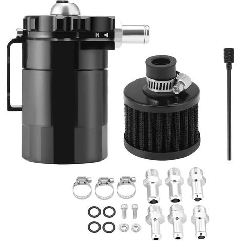 Récupérateur d'huile voiture, oil catch can universel 300 ml en aluminium anodisé, kit ventilation moteur avec filtre, durite et raccords 11/13/15 mm (1/5)